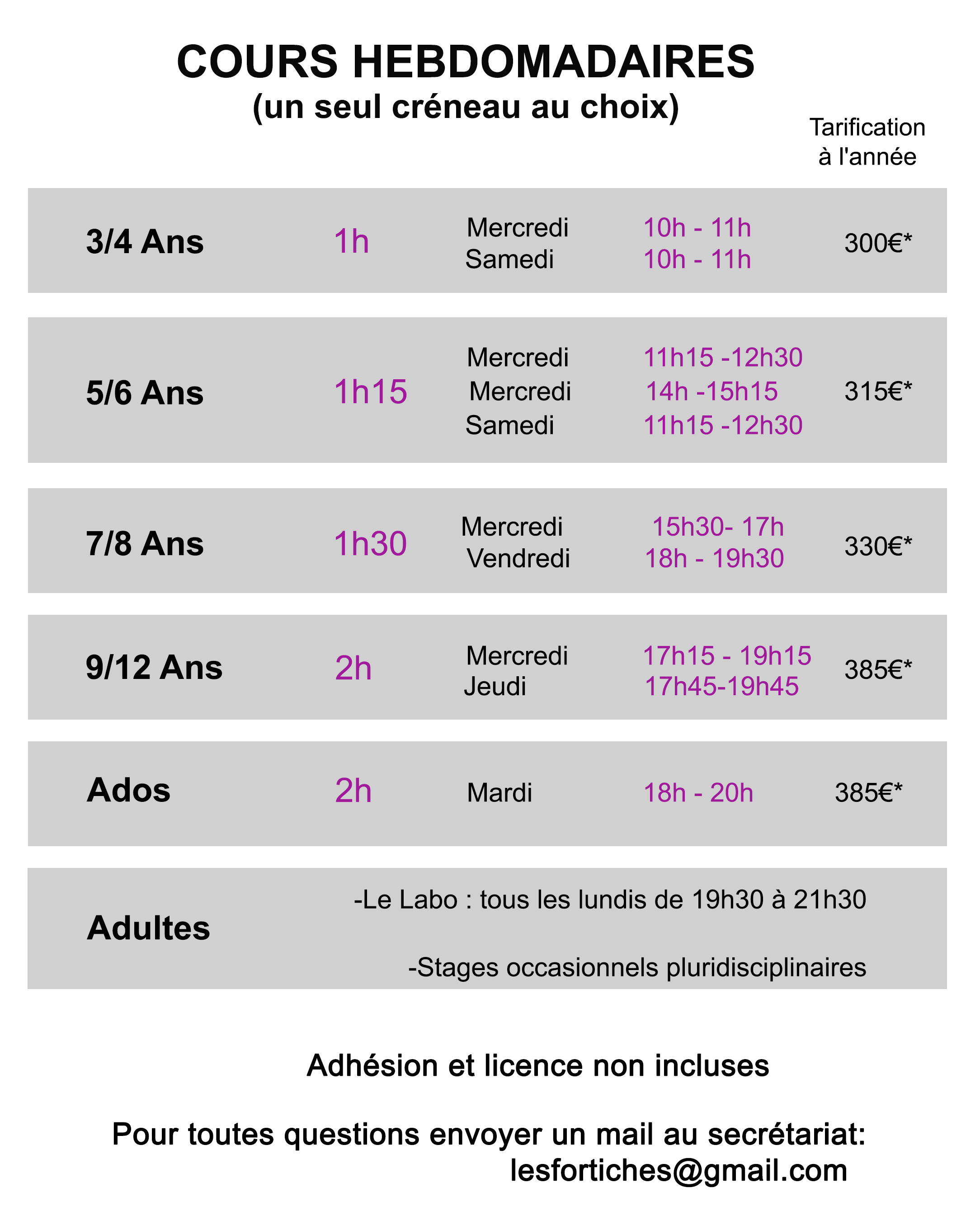 HORAIRES ET TARIFS 2025 copie
